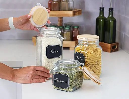 Ємність для сипучих продуктів з бамбуковою кришкою, дошкою для написів 1350мл 7088-2 045031    фото