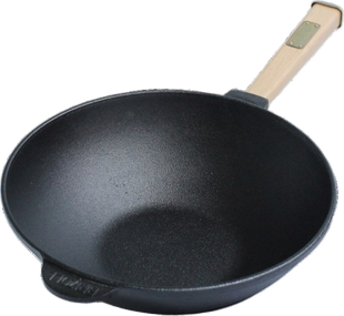 Сковорідка чавунна WOK з дерев'яною ручкою 2,8 л 260х80 мм BRIZOLL (W26H) 048826    фото