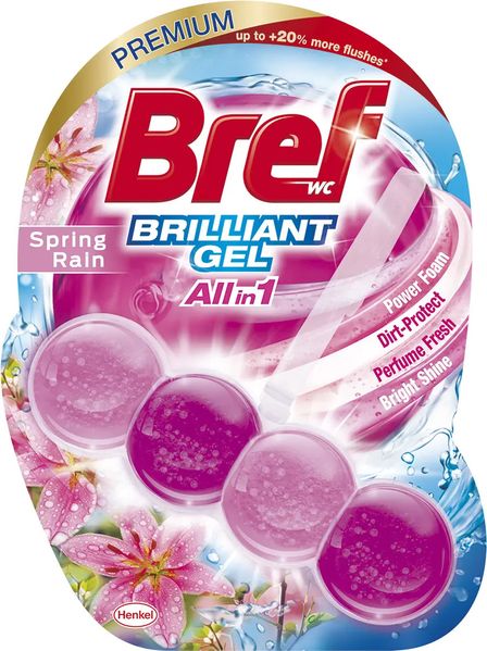 Засіб для чищення унітазу Bref Brilliant Gel All in 1 Весняний дощ, 42 г 042568    фото