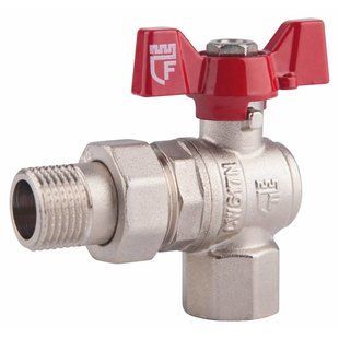 Кран кульовий з американкою кутовий, метелик. нікел. 1"вз SF221W25 SD Forte 049861    фото