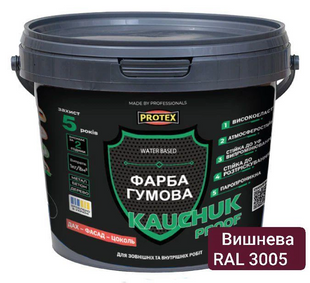 Фарба гумова високоеластична Protex Kauchuk Proof RAL 3005 вишнева мат 1,3 кг 053947    фото